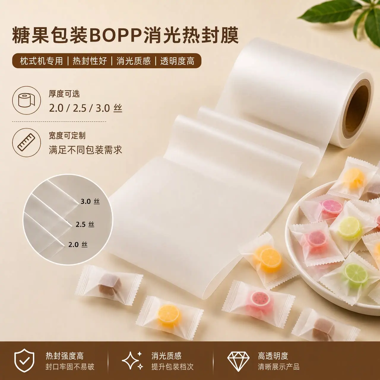 2.0丝 2.5丝 3.0丝 糖果包装磨砂膜