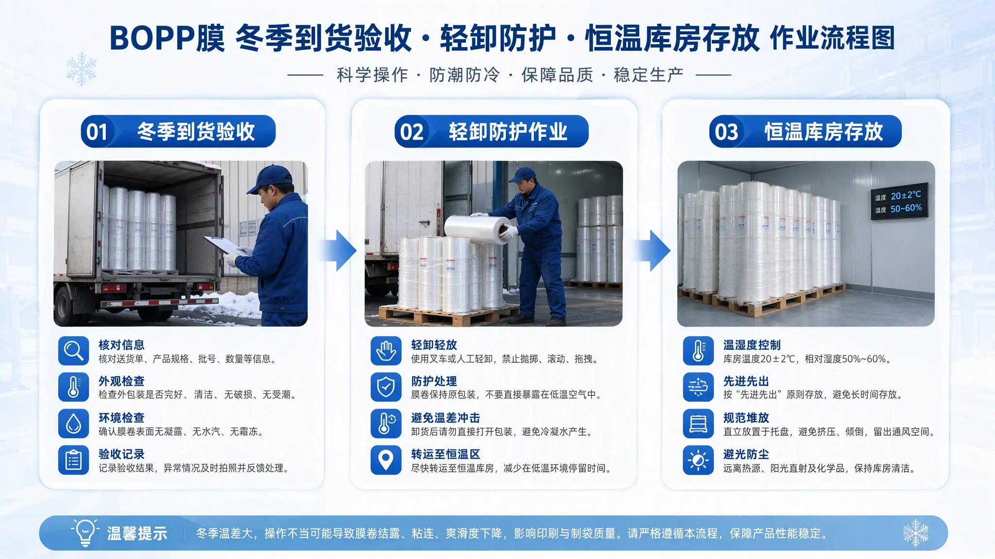 BOPP膜卷冬季运输卸货入库管理